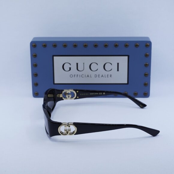Gucci GG1661S 001 Rectangle Sunglasses - Shiny Black\Grey - Picture 12 of 14